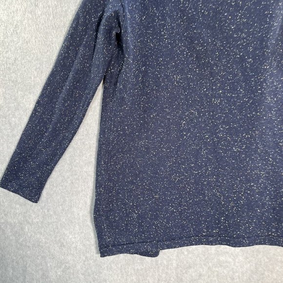 J Jill Cardigan Womens Medium Blue Speckled Duster One Button Botanical Boho - Picture 9 of 10